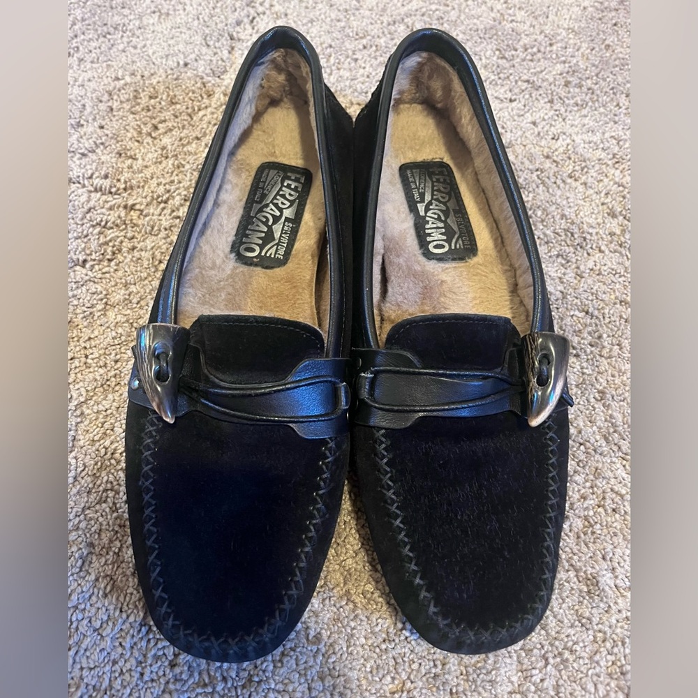 Ferragamo Black Drivers Shearling Lined 9